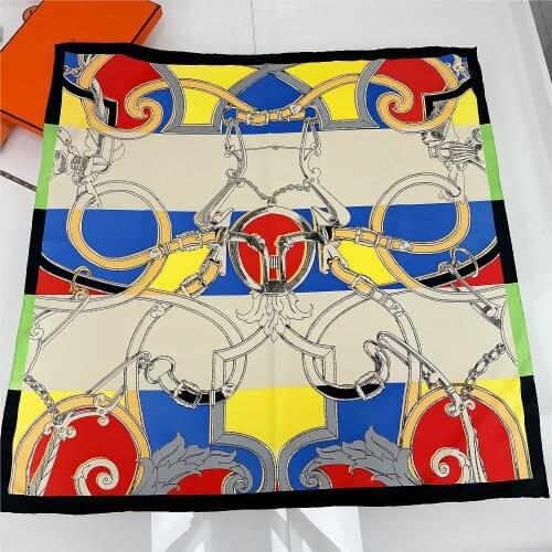 90cm Hand Rolled Stitched Cross Belt Twill Silk Square Scarf Women Shawl Brand Hijab Scarf Foulard Head Scarves Design Bandana