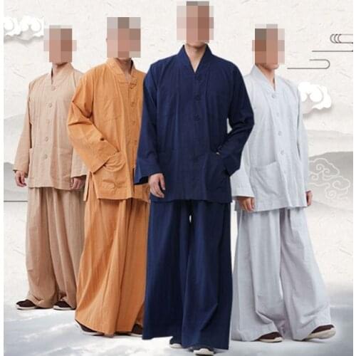 Unisex Summer Zen buddhist monk cotton shaolin kung fu clothing martial arts suits wushu lay meditation uniforms blue/gray