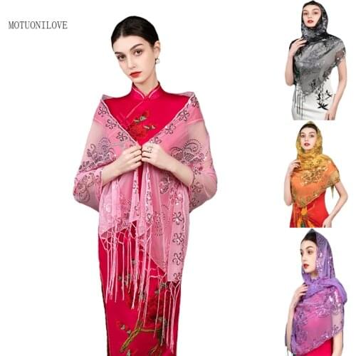 Vintage Tassels Wedding Long Shawl Pink Gold Red Sequins Womens Ladies Wedding Capes Bridal Shrug Wraps Evening Wedding Cover Up