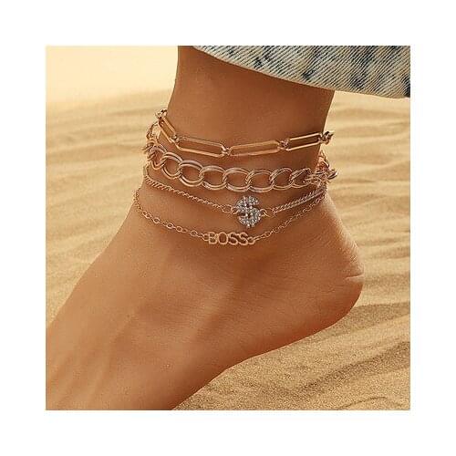 Gold Color Snake Chain Bohemian Money Anklet Women Leg Chain Rhinestone Boss Ankle Summer Beach Foot Jewelry For Women