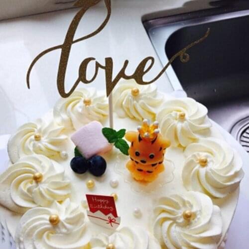 1PCS Gold Glitter Love Cake Topper Set For Happy Birthday Party Wedding Party Decoration Supplies