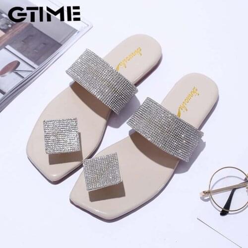 2020 Summer Women Flat Slippers Bling Rhinestone Slides Outside Holidays Sandals Women Flip Flop Sandals sandal #SJPAE-289
