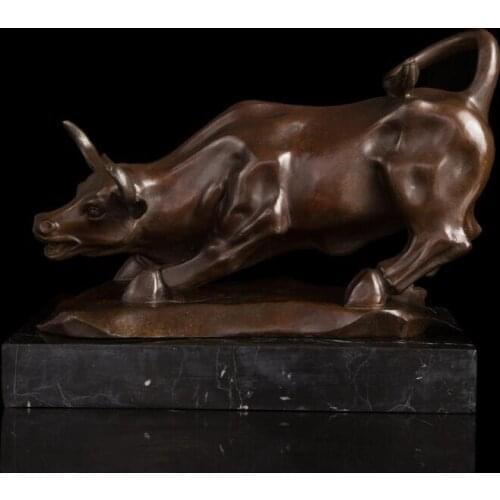 35 CM Western Art Deco Bronze Wall Street OX Oxen Bull Cattle Animal Sculpture