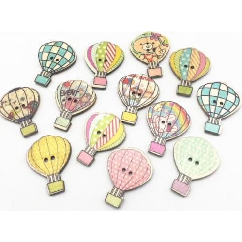 50pcs 30x23mm Natural Mixed Wood Hot Air Balloon Buttons Sewing Scrapbooking Decorative Button Wedding Crafts