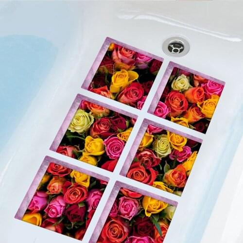 6pcs/set Flower 3D Bathtub Stickers Waterproof Adhesive Non Slip Bathroom Decor Bath Tub Stickers Wall Sticker 15x15cm