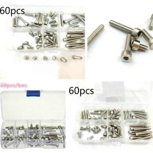 60 pcs/set Cylindrical Head Hexagon Socket Screw,Stainless Steel Hex Socket Screw M4 x 6/8/12/16/20/25mm Set