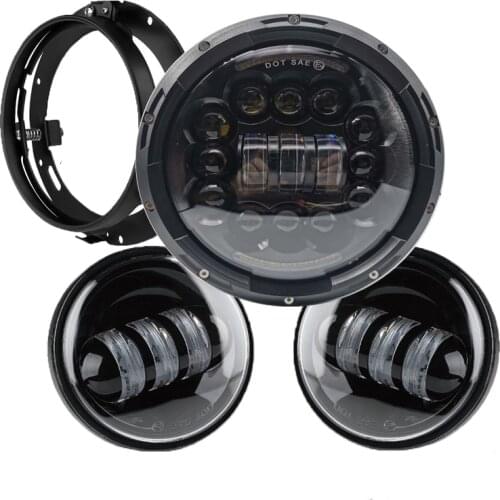 7 inch black LED Projector DRL halo Headlight 4.5'' LED Passing lamp fog lights with bracket for Harley Touring Electra Glide