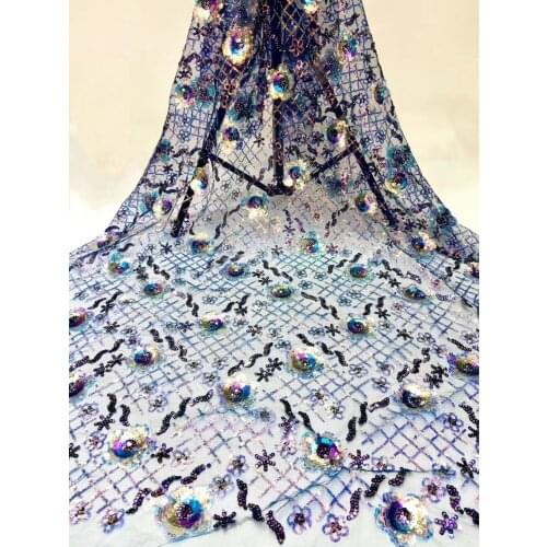 African Lace Fabric 2021 High Quality Lace Embroidery French Nigerian Sequined Tulle Lace Fabric For Women D41491