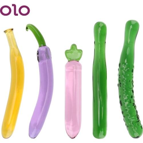OLO Glass Anal Plug Banana Dildo Fruit Vegetable Artificial Penis Butt Plug Erotic Eggplant Dildos Sex Toys for Men Women