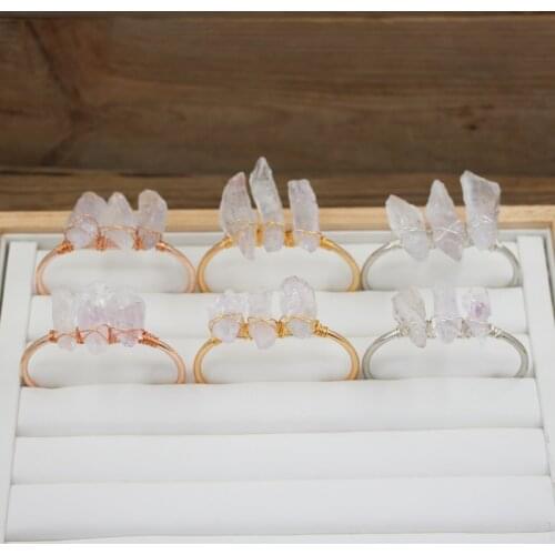 Irregular Light Amethysts Brass Wire Wrap Open Cuff Bangle Raw Quartz Points Fashion Women Bracelet Jewelry Wholesale QC2042