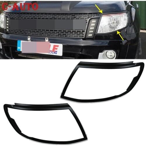 Car Matte Black /Chrome Front Headlight Covers Lamp Surrouds Trim For Ford Ranger T6 2012-2014 Head Light Cover Car Accessories