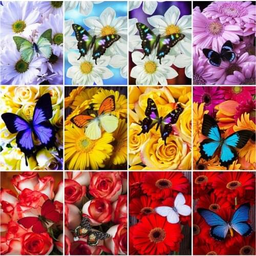 AZQSD Full Square Diamond Painting Butterfly Rose Daisy Cross Stitch Diamond Embroidery Animal Mosaic Handmade Home Decor Gift