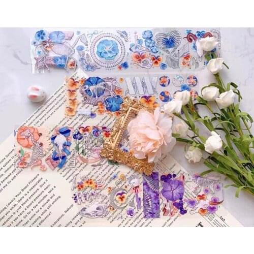 Big Size Vintage Flower Bone Washi Tape for Card Making Bullet Journal DIY Scrapbooking Decorative Sticker