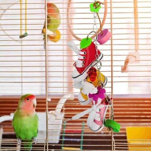 Parrot Colored Mini Flower Pacifier Canvas Shoes Sneakers Bird Cage Decoration Durable Grinded Molar Bell String Wooden Toys