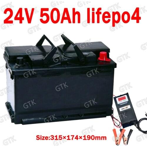 GTK 24V 50Ah LifePo4 lithium battery BMS 8S for 1500W Golf wheelchair Solar Boat backup power Fishing lighting + 5A charger