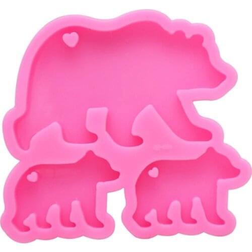 Walking Polar Bear Baby Mom Set Keychain Silicone Mold with Hole Bear Family Pendant DIY Epoxy Resin Casting Molds Kit