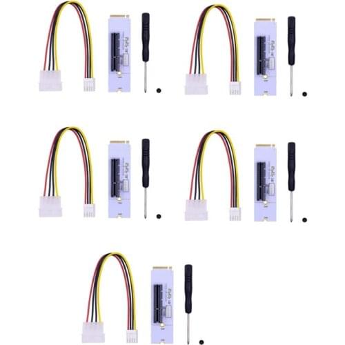 HOT-NGFF M.2 to PCI-E 4X Riser Card M2 Key M to PCIe X4 Adapter Card with LED Voltage Indicator for GPU Miner Mining, 5 Pack