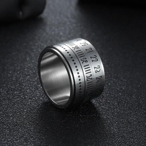 YWSHK New Mens Gift Ring Multi Layer Rotating Novel Mechanical Arabic Numeral Calendar Time Metal Ring Decoration Fashion Ring