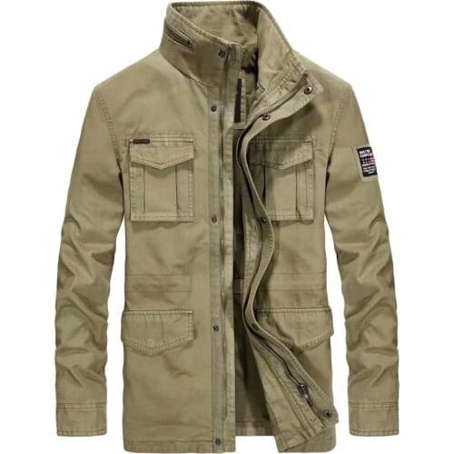 ICPANS Cotton Denim Jackets Men Long Stand Collar Multi-pocket Casual Coat Military Mens Windbreakers Jacket Plus Size XXXL 4XL