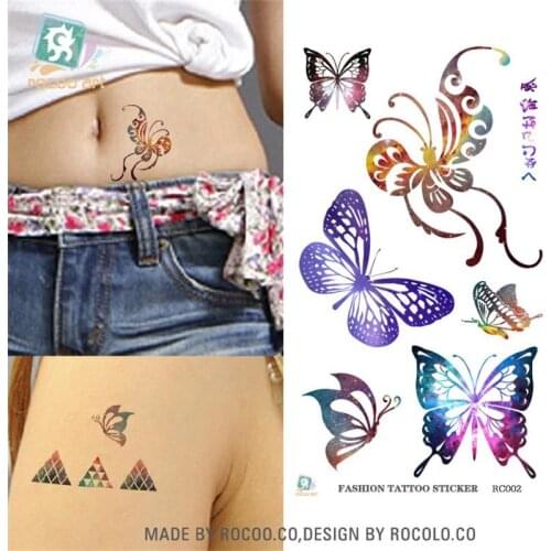 Summer style Harajuku waterproof temporary tattoos for lady women Colorful butterfly design tattoo sticker R3002