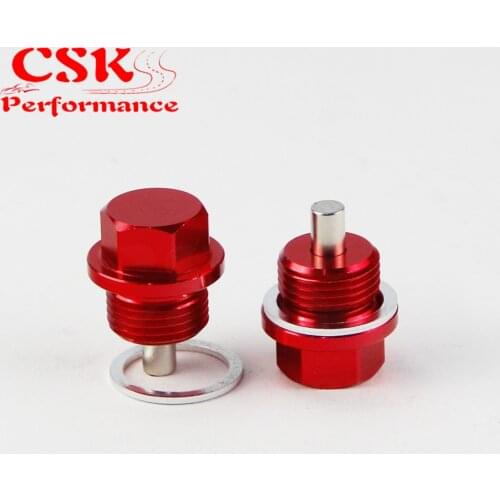 2 Pcs Engine Magnetic Oil Pan Drain Plug Bolt Anodized Crush Washer M18 X 1.5 Black/Blue/Red