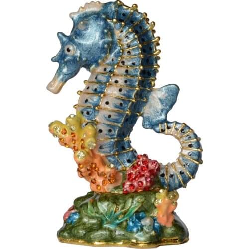 Sea Horse Trinket Box Hand Painted Keepsake Box Nautical Gifts Home Decoration Ring Container