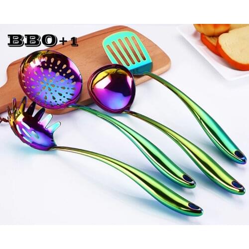 Stainless steel Kitchenware set Cooking Tools set Rainbow Kitchen Gadgets Utensils Restaurant Cookware Set Ladle Spoon Big Soup