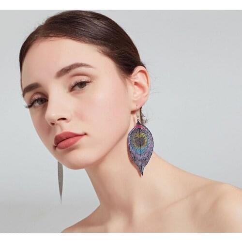 2019 Hot Fashion Bohemian Metal Leaves Long Earrings Unique Natural Real Leaf Big Earrings For Women Jewelry Gift