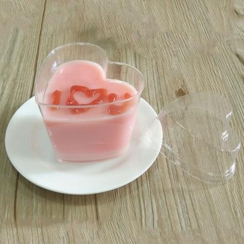 10Pcs Disposable Hard Plastic Mousses Dessert Cup Heart Shape With Spoons Lids