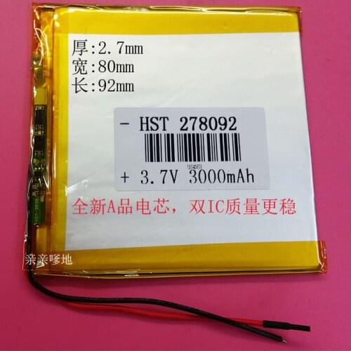 Original polymer battery, 8 inch Tablet PC, dedicated 3.7V 3000mAh, ultra-thin battery, 278092 packs Rechargeable Li-ion Cell