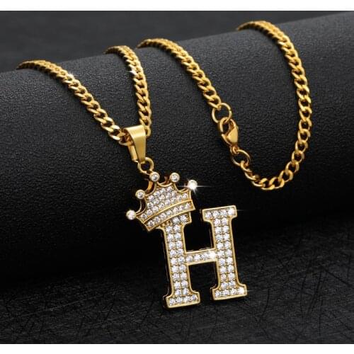 Zircon Crown Letters Necklaces For Women Initials Chain Stainless Steel Necklace Pendants Mens Hip Hop Jewelry Christmas Gifts