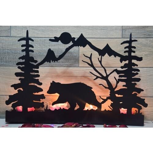 Pnr Decor Quadruble Forest And Bear Metal Candle Holder Candlestick