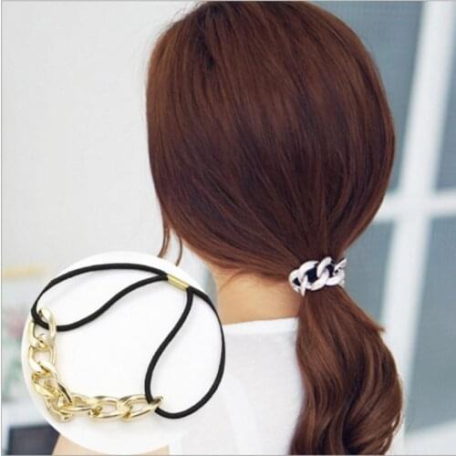 Women Girls Gold Silver Metal Chain Headband Head Piece Elastic Hair Band Head Knot Rope Ponytail Holder Headwear Accessories