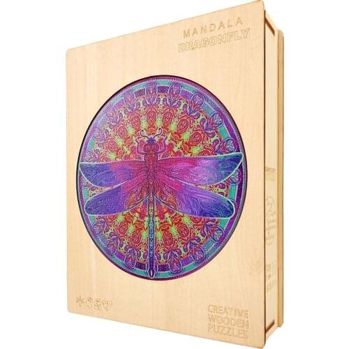 Rainbow Wooden Animals Puzzle Dragonfly Wooden Jigsaw Butterfly Adults Puzzles Games For Kids Educational Toys DIY Crafts Gifts