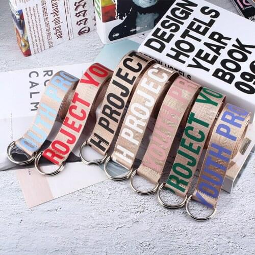 2021 Unisex Canvas Belts Letters Printed D Ring Double Buckle Student Belt Fashion Belts Student Letter Canvas Belt