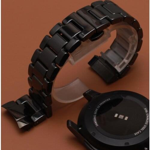 Watchband Ceramic Black Curved end Solid Links Watch Accessories For replacement Gear S3 Wristwatch Bands Man strap polished new