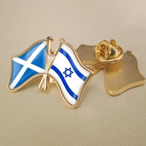 Scotland and Israel Crossed Double Friendship Flags Lapel Pins Brooch Badges