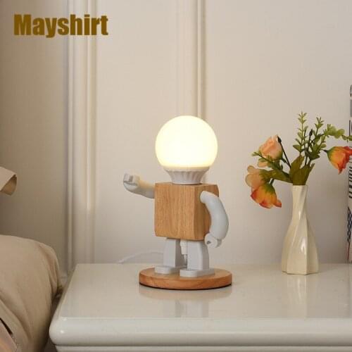 Modern Wood Robot LED Table Lamps Nordic Bedroom Living Room Decor Bedside Desk Lamp Holiday Gift Childrens Room Light Fixtures