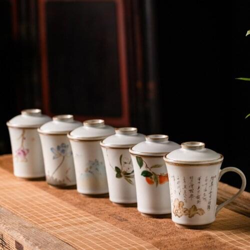 Antique Ru Kiln Ceramics with Lid and Filter Water Cup Office Cup Home Tea Cup Tea Water Separation Mug 220ml