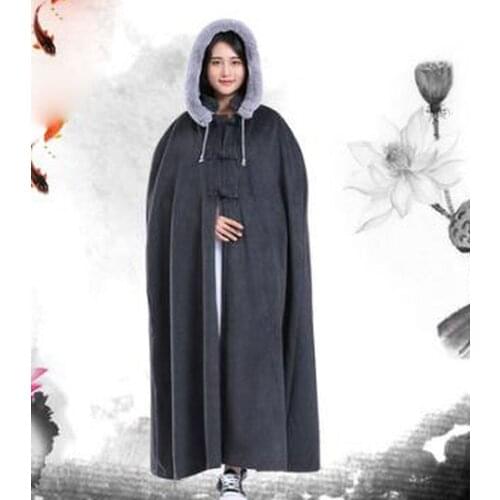 Unisex 7color Winter warm black/blue buddhist shaolin monk meditation cloak cape zen lay clothing buddha Ponchos suits robe