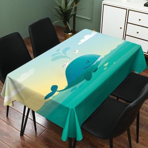 Cute Cartoon Whale Pattern Table Cloth Waterproof Linen Fashion Home Decoration Tablecloth for Placemat Computer Desk Table
