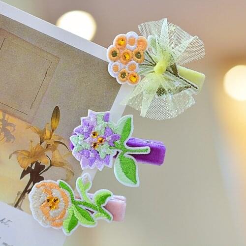 2/3pcs/Set High Quality Girls Embroidery Floral Hairpins Velvet Hair Clips Rhinestone Decoration Barrettes Kids Hair Accessories