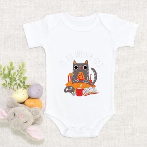 I'm an Indoor Cat Funny Infant Clothing Cartoon Home Casual New Born Baby Bodysuit Japanese-style Harajuku Baby Boy Girl Pajamas