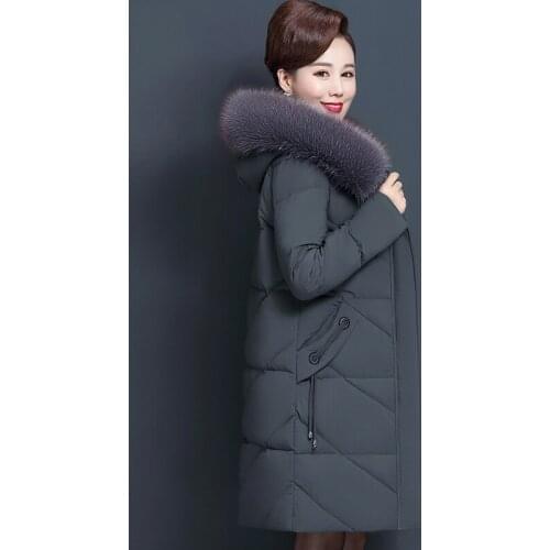 Womens winter jacket new long zipper wool tie hat thickening wild self-cultivation middle-aged jacket large size