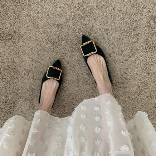 Women Square Heel Shoes Spring Summer Low Heel Leather Pointed Toe Slip-On Fashion Metal Decoration Female Pumps