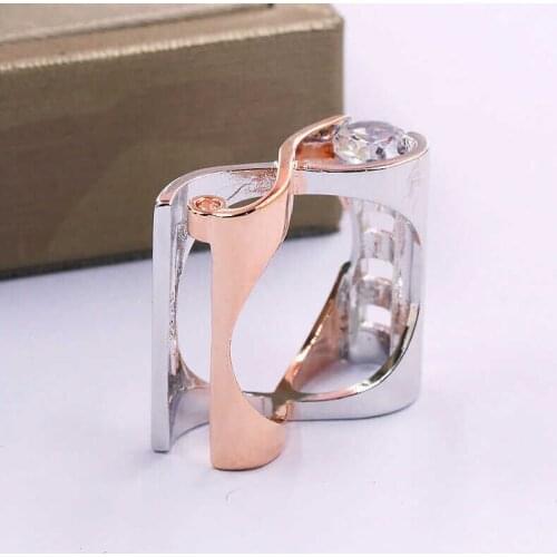 Fashion two color rose white gold color heart zircon ring female jewelry geometric cocktail lady