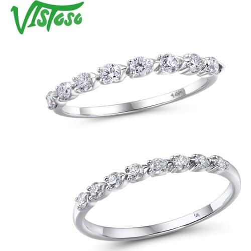VISTOSO Gold Rings For Women Genuine 14K 585 White Gold Ring Sparkling Diamond Promise Engagement Rings Anniversary Fine Jewelry