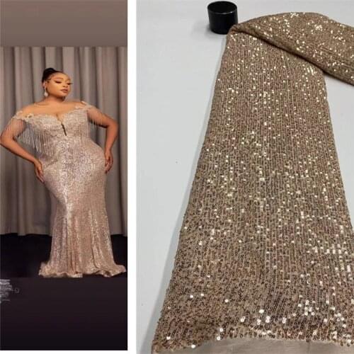 2021 gold Sequin Net Lace High Quality Emerald Green Sequin Latest Embroidery Fabric Party Asoebi Nigeria African