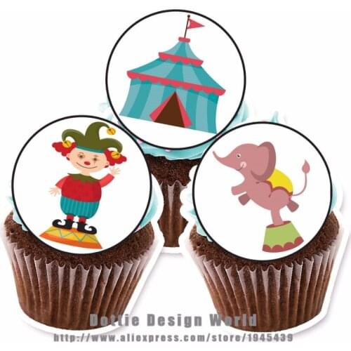 24 Vintage Circus Edible Cake Topper Wafer Rice Paper for Cake Cupcake Cookie Topper Decoration Birthday Baby Shower Cake Decor
