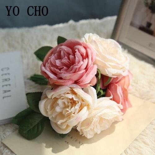 5 Heads/ Bundle Silk Big Roses Flowers Artificial Flores for Christmas Home Wedding New Year Decor Imitation Round Roses Flowers